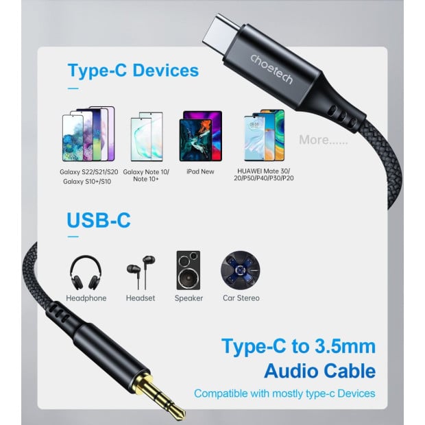 Choetech Aux008 Type-C To 3.5mm Audio Cable 2m Image 2