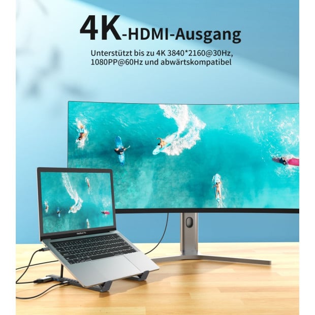 Choetech Hub-M48 7-in-1 Laptop Stand Usb-C To Hdmi 4K/USB-A Image 2