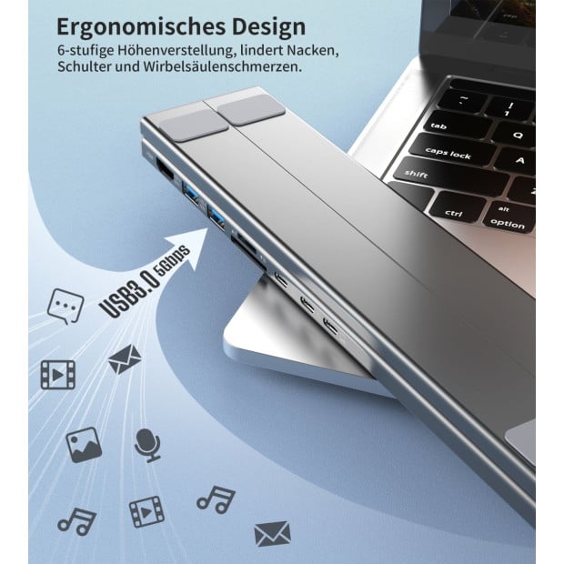 Choetech Hub-M48 7-in-1 Laptop Stand Usb-C To Hdmi 4K/USB-A Image 3