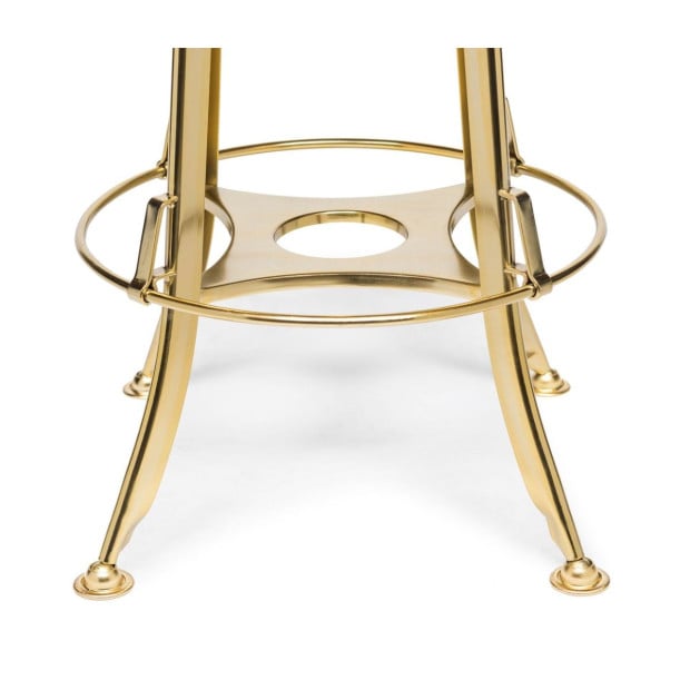 Industrial Adjustable Swivel Bar Stool With Oak Wood Top - Gold Finish Image 6