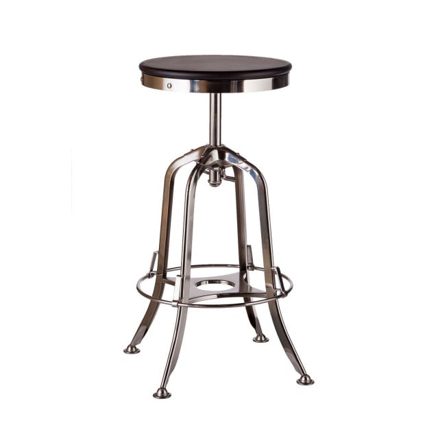 Industrial Wooden Height Adjustable Swivel Bar Stool - Nickel Black Image 2
