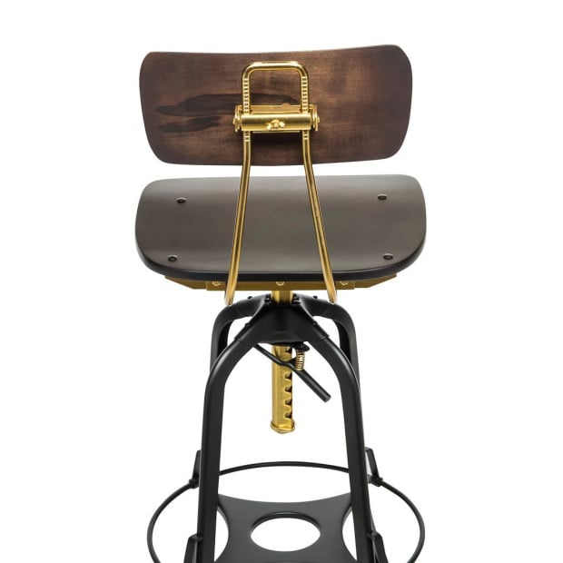 Industrial Wooden Adjustable Swivel Bar Stool w/ Back - Gold Black Image 4