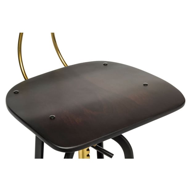 Industrial Wooden Adjustable Swivel Bar Stool w/ Back - Gold Black Image 6