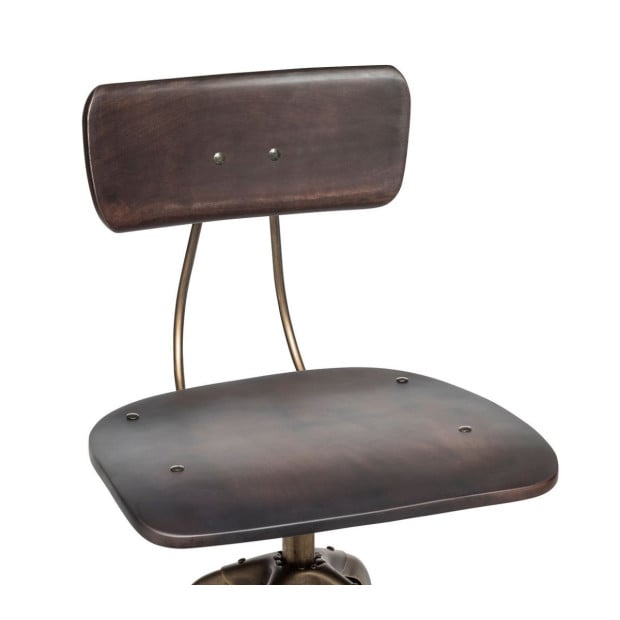 Wooden Adjustable Swivel Bar Stool Chair With Back - Dark French Brass Image 3