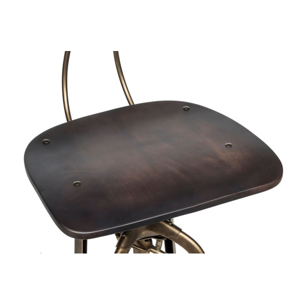 Wooden Adjustable Swivel Bar Stool Chair With Back - Dark French Brass Image 4