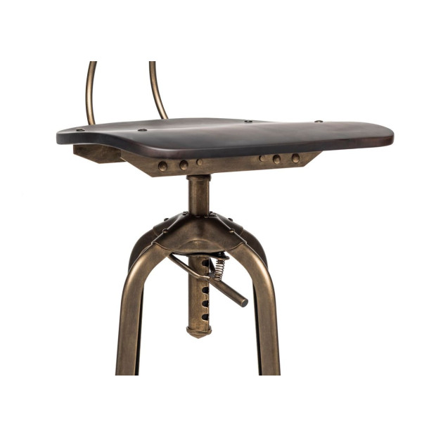 Wooden Adjustable Swivel Bar Stool Chair With Back - Dark French Brass Image 5