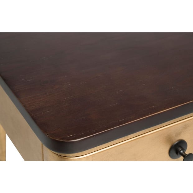 Modern Bedside Table In Brass Finish With Storage Drawer And Wood Top Image 7