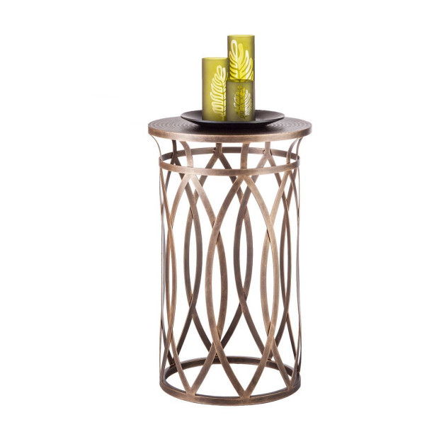 Round Iron Side Table With Cross Legs In Brass Finish Image 2