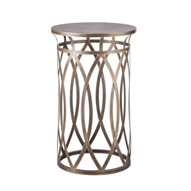 Round Iron Side Table With Cross Legs In Brass Finish