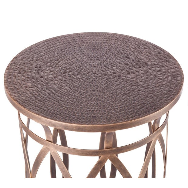 Round Iron Side Table With Cross Legs In Brass Finish Image 4