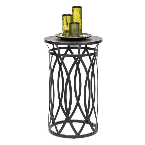 Black Round Iron Side Table With Cross Legs And Silver Finish Top