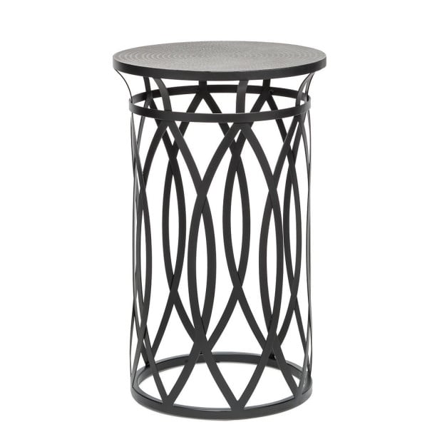 Black Round Iron Side Table With Cross Legs And Silver Finish Top Image 2