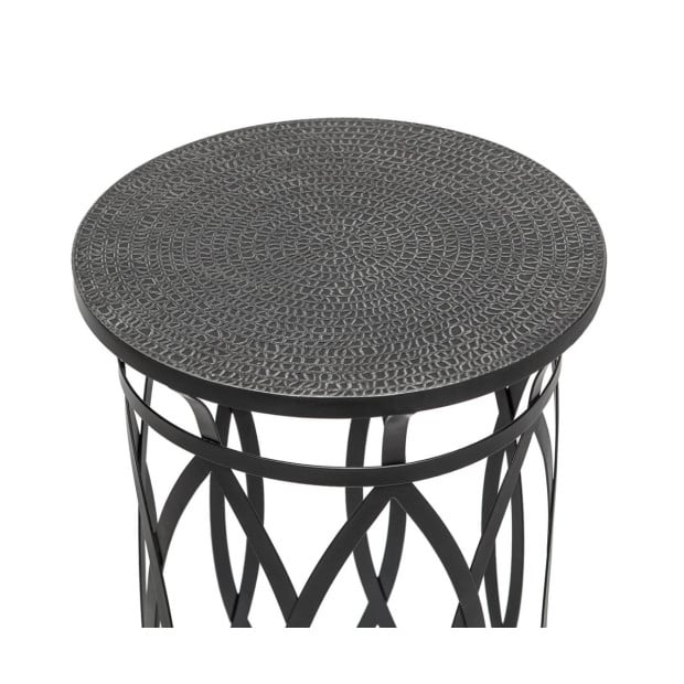 Black Round Iron Side Table With Cross Legs And Silver Finish Top Image 3
