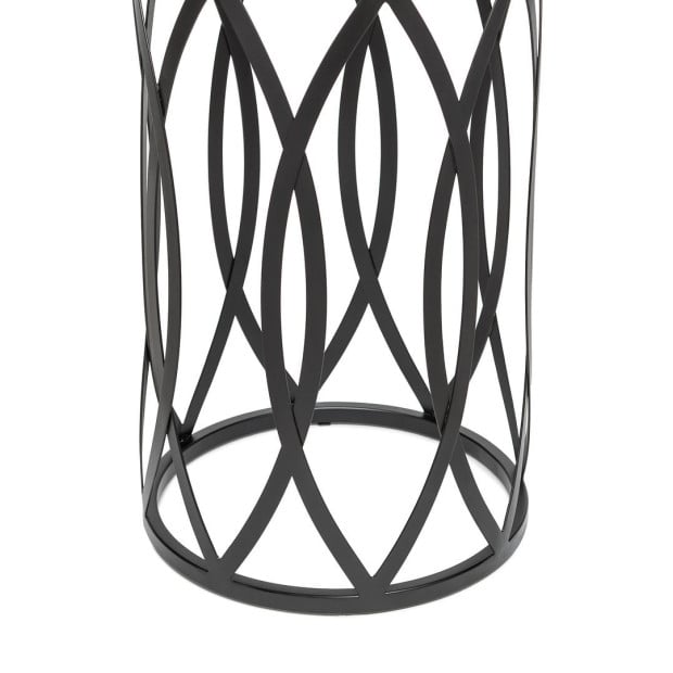Black Round Iron Side Table With Cross Legs And Silver Finish Top Image 4