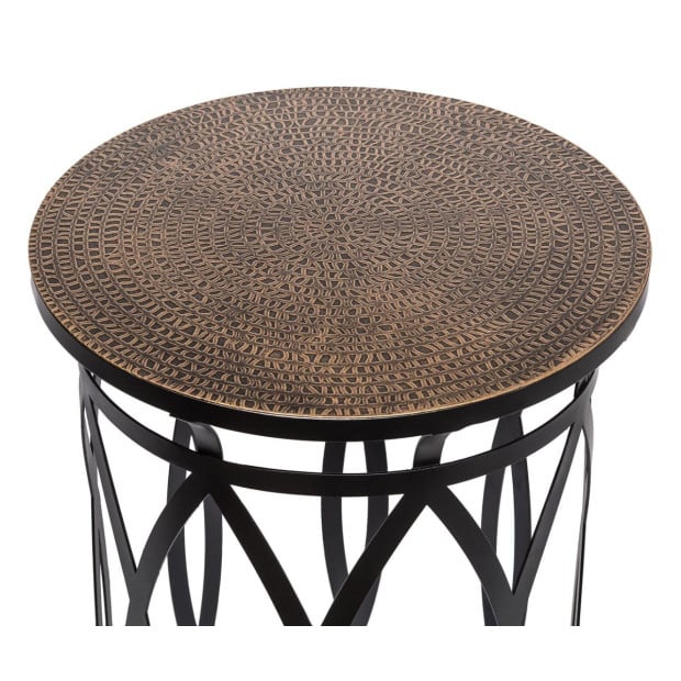 Black Round Iron Side Table With Cross Legs And Gold Finish Top Image 2