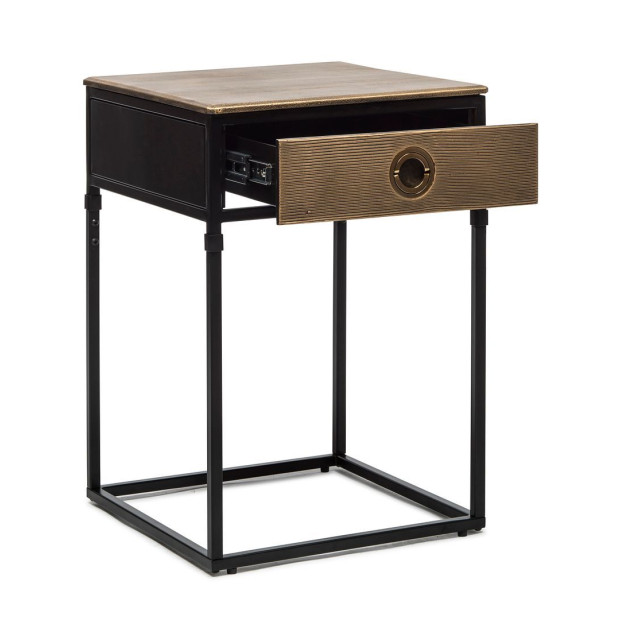 Black Bedside Table With Storage Drawer And Gold Finished Textured Top Image 4