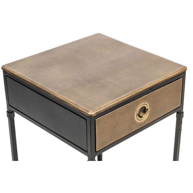 Black Bedside Table With Storage Drawer And Gold Finished Textured Top Image 5