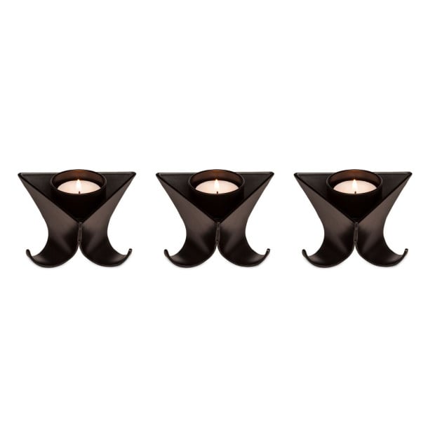 Small Decorative Black Metal Tea Light Candle Holders In Set Of 3