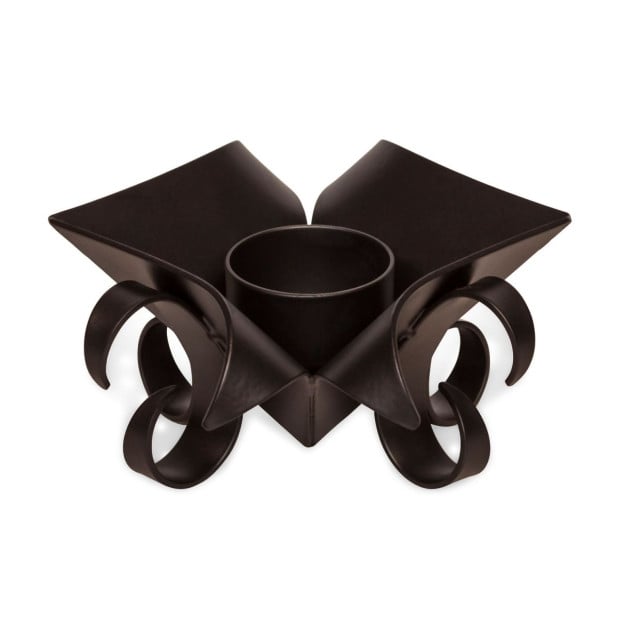 Decorative Black Metal Lotus Tea Light Candle Holders In Set Of 2 Image 3