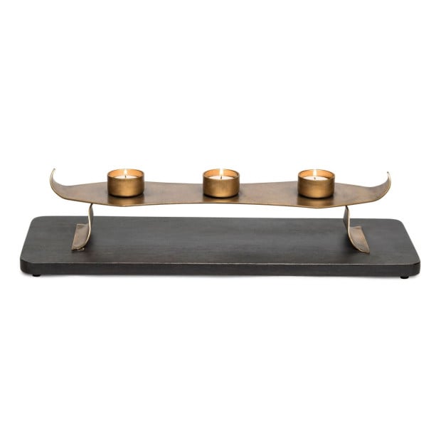 Decorative Black Gold Tea Light Metal Candle Holder Stand Wooden Base