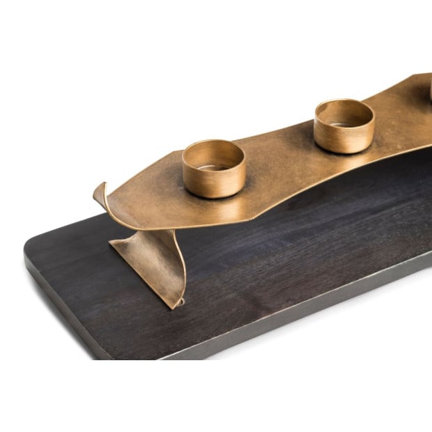 Decorative Black Gold Tea Light Metal Candle Holder Stand Wooden Base Image 6