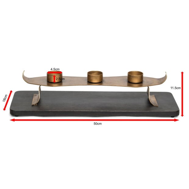 Decorative Black Gold Tea Light Metal Candle Holder Stand Wooden Base Image 7