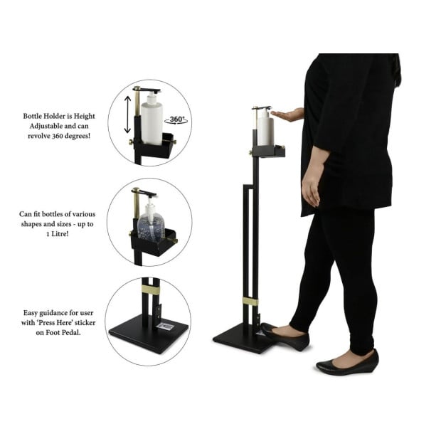Lirash Touch Free Hand Sanitiser Dispenser Station Foot Operated Black Image 2