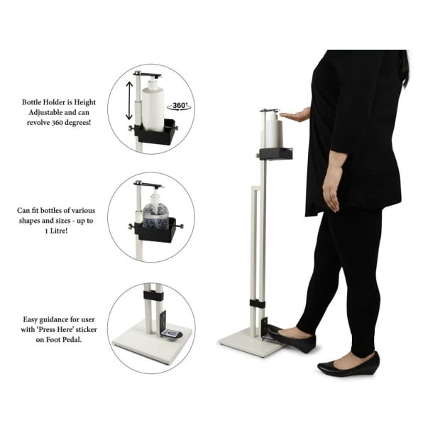 Lirash Touch Free Hand Sanitiser Dispenser Stand Foot Operated White Image 2