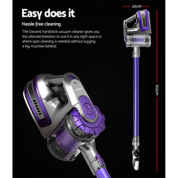 150W Cordless Handheld Stick Vacuum Cleaner 2 Speed Purple And Grey Image 2