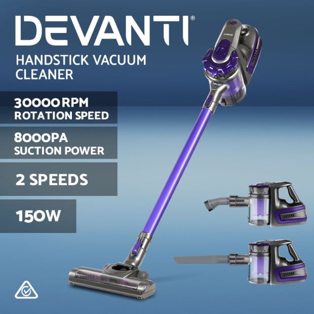 150W Cordless Handheld Stick Vacuum Cleaner 2 Speed Purple And Grey Image 3