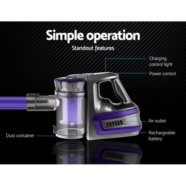 150W Cordless Handheld Stick Vacuum Cleaner 2 Speed Purple And Grey Image 4
