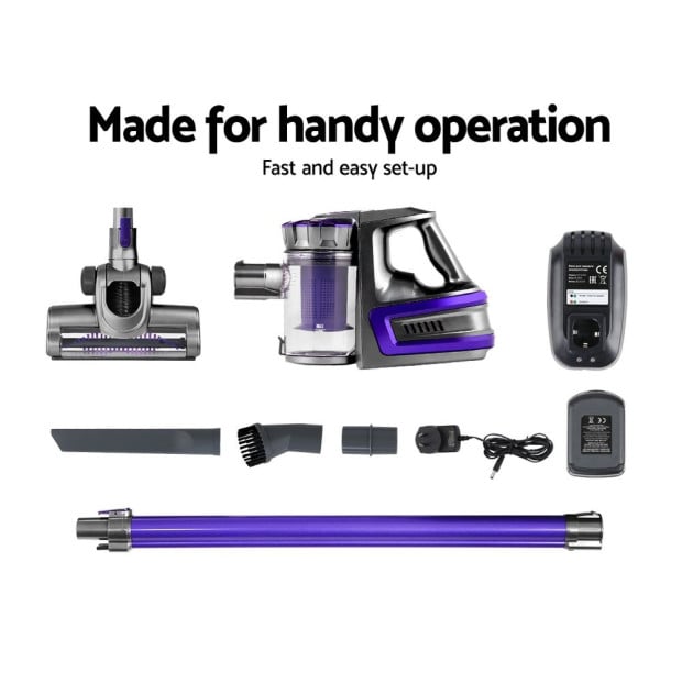 150W Cordless Handheld Stick Vacuum Cleaner 2 Speed Purple And Grey Image 6