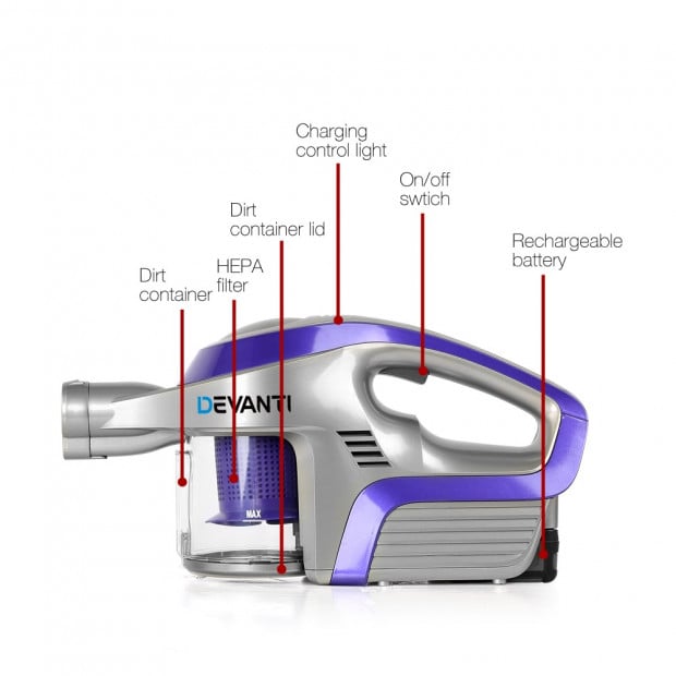 150W Cordless Rechargeable Vacuum Cleaner Stick - Purple & Grey Image 8