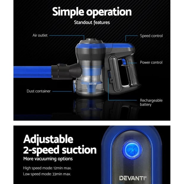 Handheld Vacuum Cleaner Cordless Handstick 250W Brushless Motor Blue Image 5