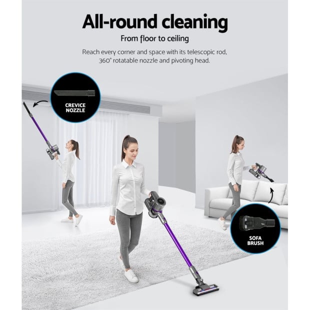 Handheld Vacuum Cleaner Cordless Bagless Stick Car Vac 2-speed Purple Image 7
