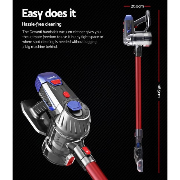 Handheld Vacuum Cleaner Cordless Stick Handstick 2-speed Headlight Red Image 2