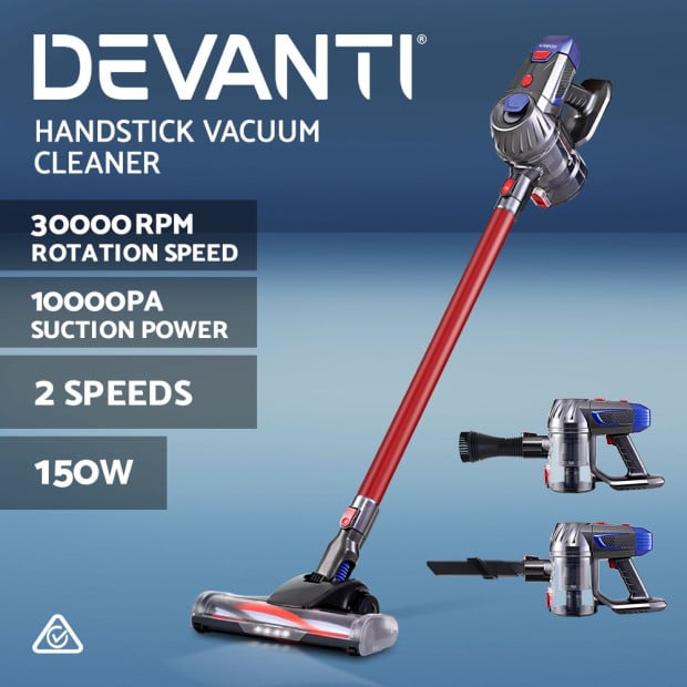 Handheld Vacuum Cleaner Cordless Stick Handstick 2-speed Headlight Red Image 3