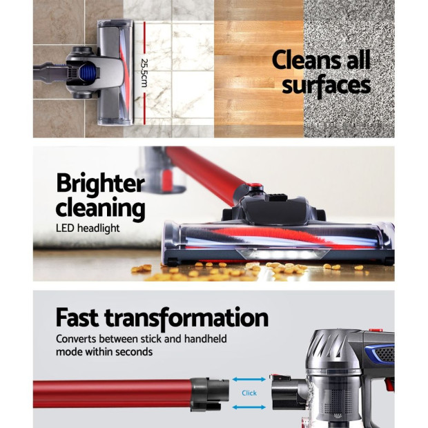 Handheld Vacuum Cleaner Cordless Stick Handstick 2-speed Headlight Red Image 4