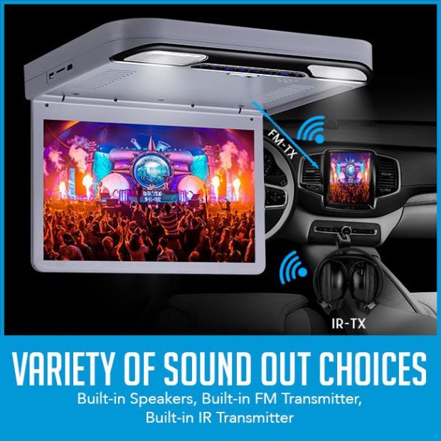 Elinz 13.3in Ips Roof Mount Car Dvd Player Flip Down Monitor Black Image 5