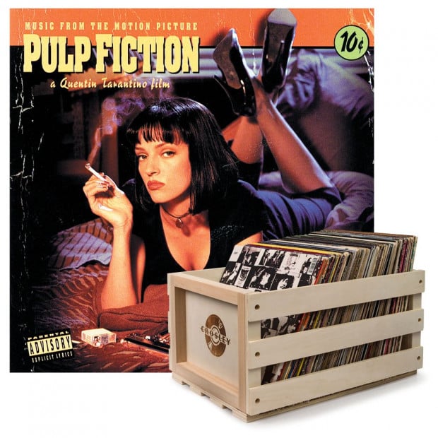 Crosley Record Storage Crate & PULP FICTION - VINYL ALBUM Bundle