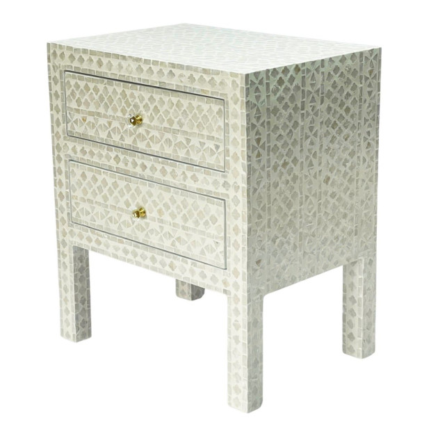 Mother Of Pearl Noir Bedside Table Cream 2-Drawers Image 2