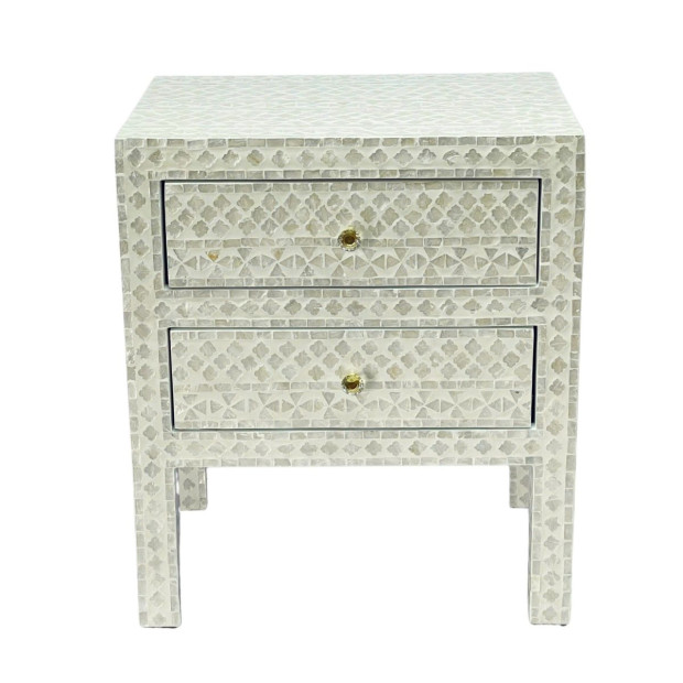 Mother Of Pearl Noir Bedside Table Cream 2-Drawers Image 3
