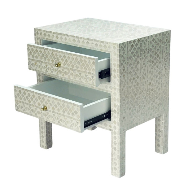 Mother Of Pearl Noir Bedside Table Cream 2-Drawers Image 4