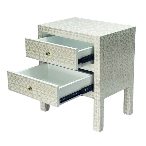 Mother Of Pearl Noir Bedside Table Cream 2-Drawers Image 5