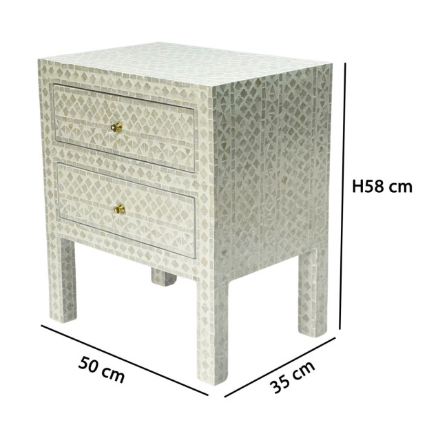 Mother Of Pearl Noir Bedside Table Cream 2-Drawers Image 8
