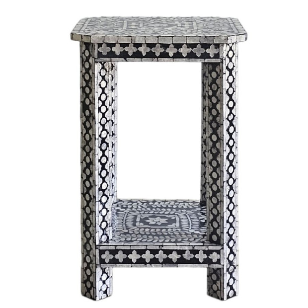 Mother Of Pearl Noir Opulence Side Table Bedside Desk Image 2