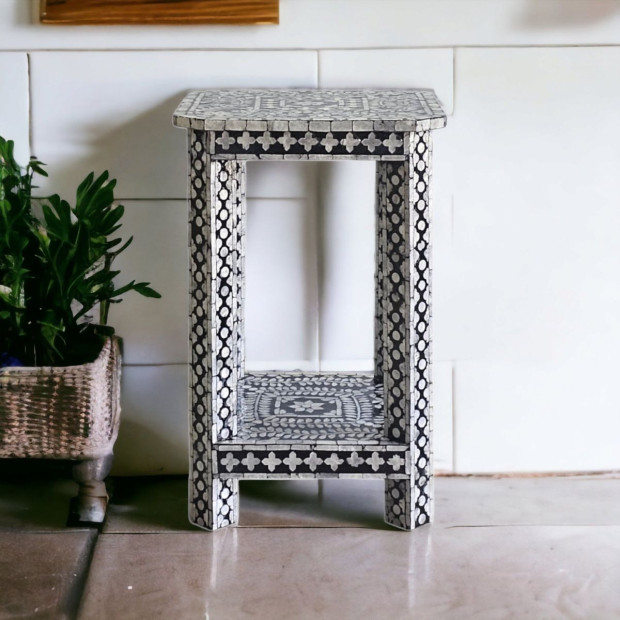 Mother Of Pearl Noir Opulence Side Table Bedside Desk Image 3