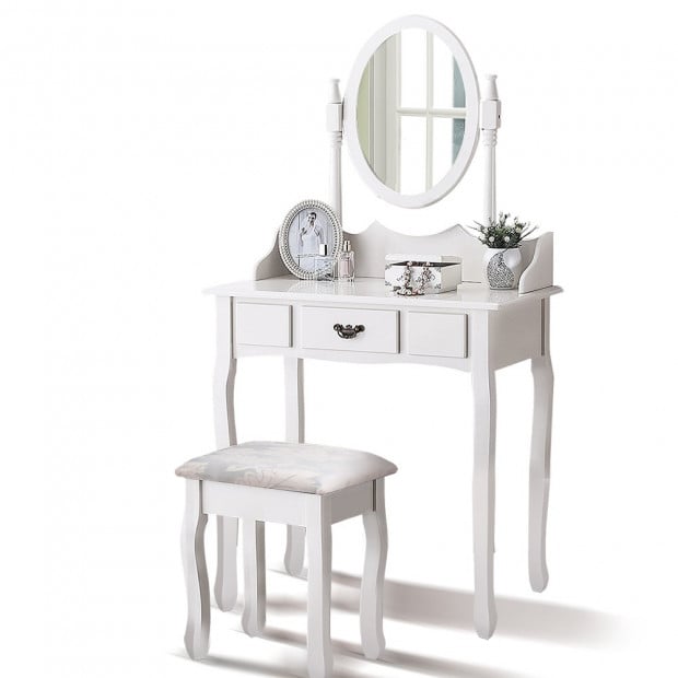 Levede Luxury Dressing Table And Stool Set With White Colour