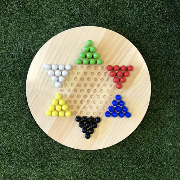 Round Wooden Giant Chinese Checkers & Solitaire Game 60cm Diameter Image 2