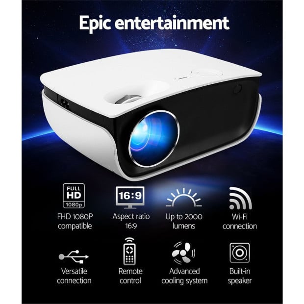 Mini Video Projector Wifi USB HDMI Portable 2000 Lumens HD 1080 White Image 4